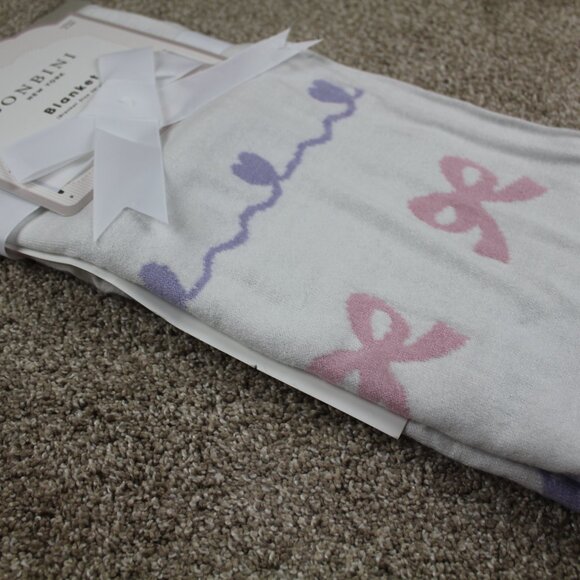 Bonbini NY Bow Heart Tulip Baby Blanket Infant Girls Pink Purple Rayon Blend NWT - Picture 6 of 8